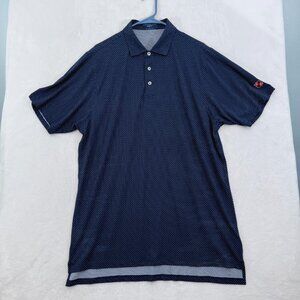 B Draddy Sport Polo Shirt Mens L Blue Polka Dot Golf Performance Athletic Sports